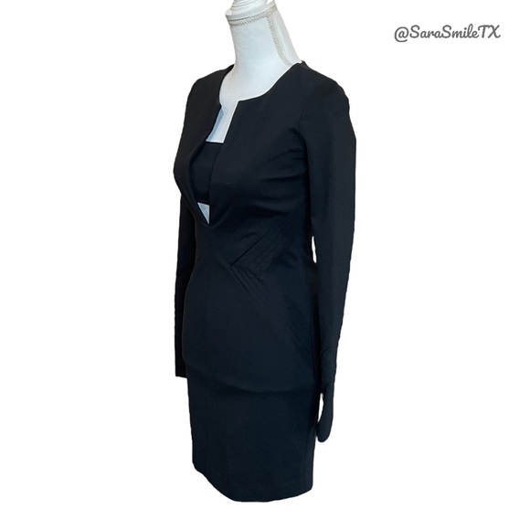 ELIZABETH & JAMES Black Low V-Neck Long Sleeve Fitted Party Dress NWOT - Picture 5 of 14